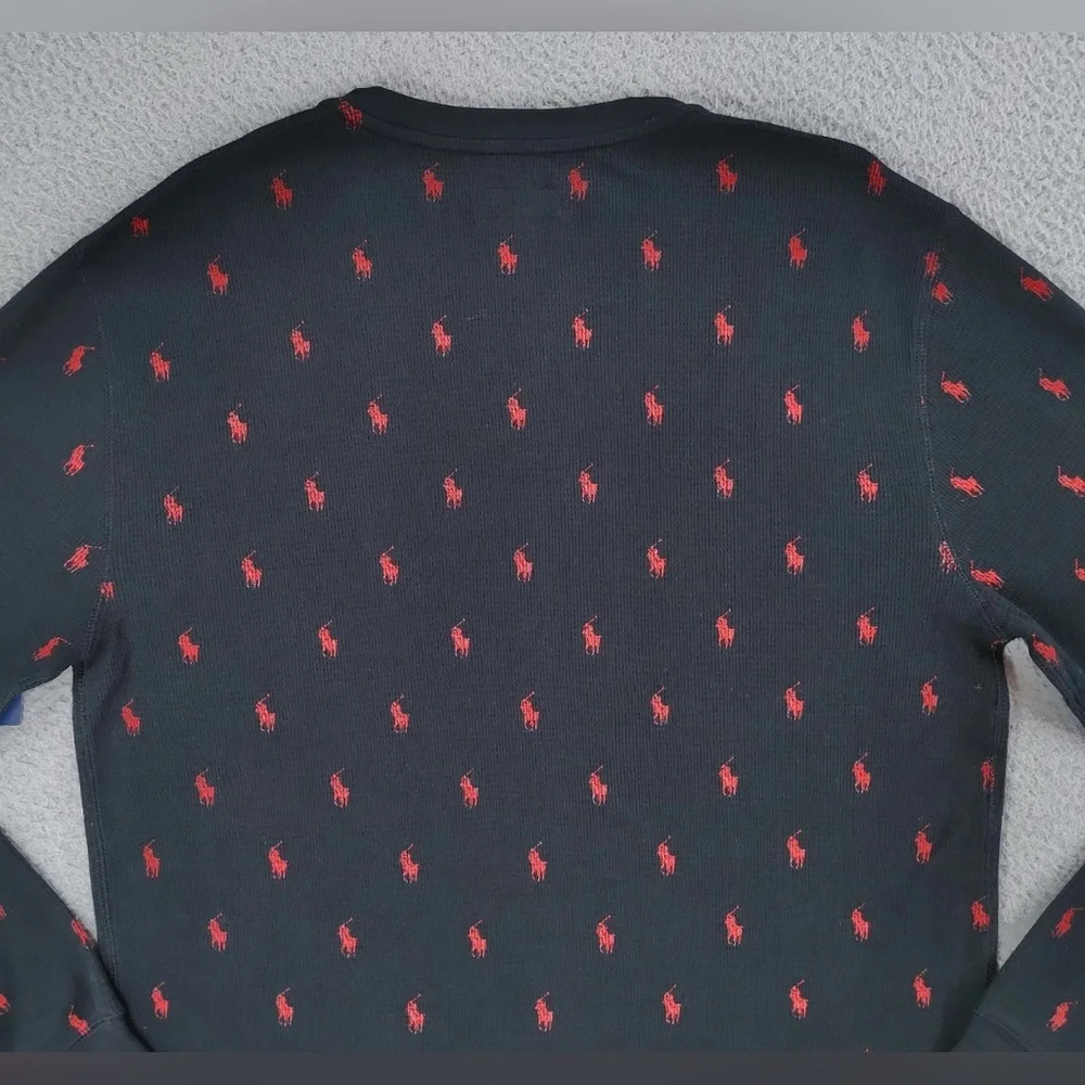 Polo Ralph Lauren Sleep Shirt Men’s Thermal Cotton Top Black Red Pony print M L